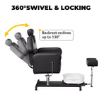 Fauteuil Pédicure Inclinable avec Tabouret, Repose-Pieds & Bassine de Massage, Poste de Pédicure à Vérin Hydraulique pour Technicien Ongulaire, Fauteuil Spa pour Pieds Pivotant