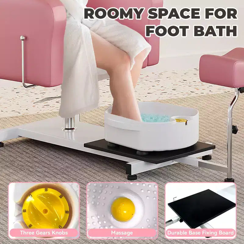 Fauteuil Pédicure Inclinable avec Tabouret, Repose-Pieds & Bassine de Massage, Poste de Pédicure à Vérin Hydraulique pour Technicien Ongulaire, Fauteuil Spa pour Pieds Pivotant