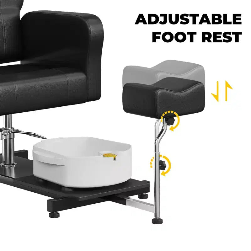 Fauteuil Pédicure Inclinable avec Tabouret, Repose-Pieds & Bassine de Massage, Poste de Pédicure à Vérin Hydraulique pour Technicien Ongulaire, Fauteuil Spa pour Pieds Pivotant