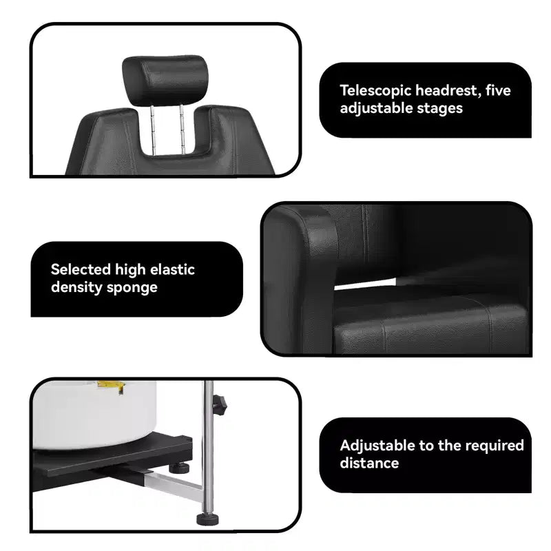Fauteuil Pédicure Inclinable avec Tabouret, Repose-Pieds & Bassine de Massage, Poste de Pédicure à Vérin Hydraulique pour Technicien Ongulaire, Fauteuil Spa pour Pieds Pivotant