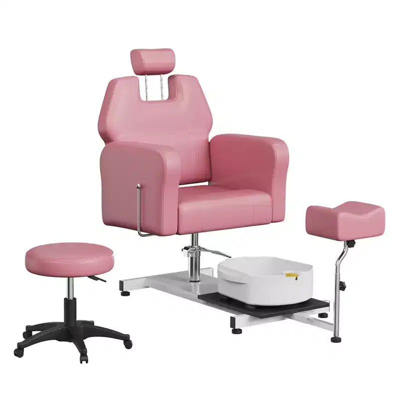Fauteuil Pédicure Inclinable avec Tabouret, Repose-Pieds & Bassine de Massage, Poste de Pédicure à Vérin Hydraulique pour Technicien Ongulaire, Fauteuil Spa pour Pieds Pivotant
