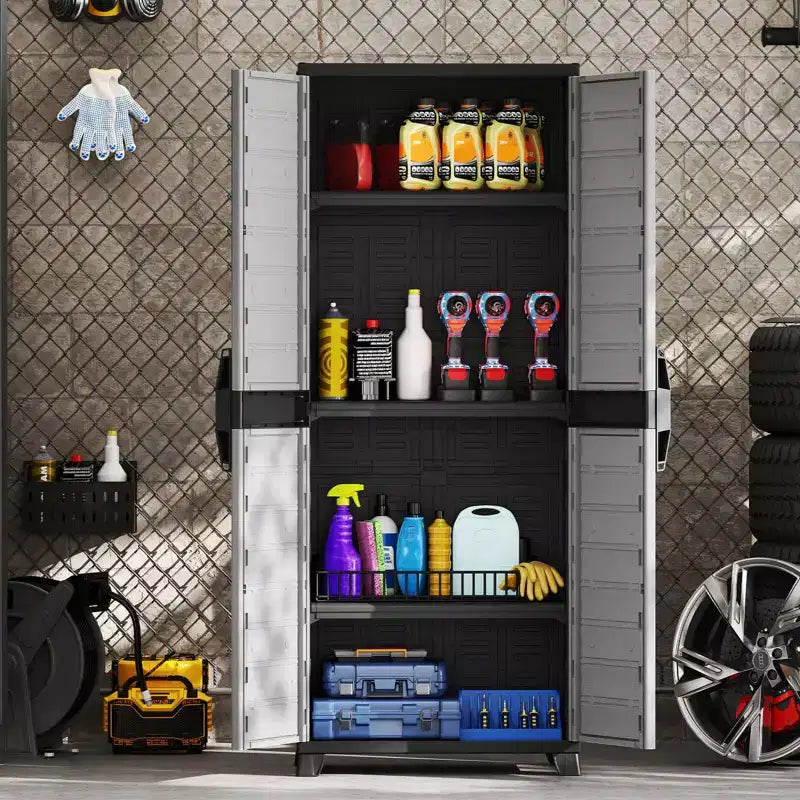 Armoire de rangement en plastique de 173 cm de haut, unité d'étagères de rangement verticale pour bureau, gris