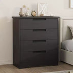 4 Drawer Dresser for Bedroom, Black Chest of Drawers with Embedded Handles Design, Wooden Dresser Organizer