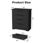 Commode à 4 tiroirs pour chambre à coucher, commode noire avec poignées encastrées, organisateur de commode en bois