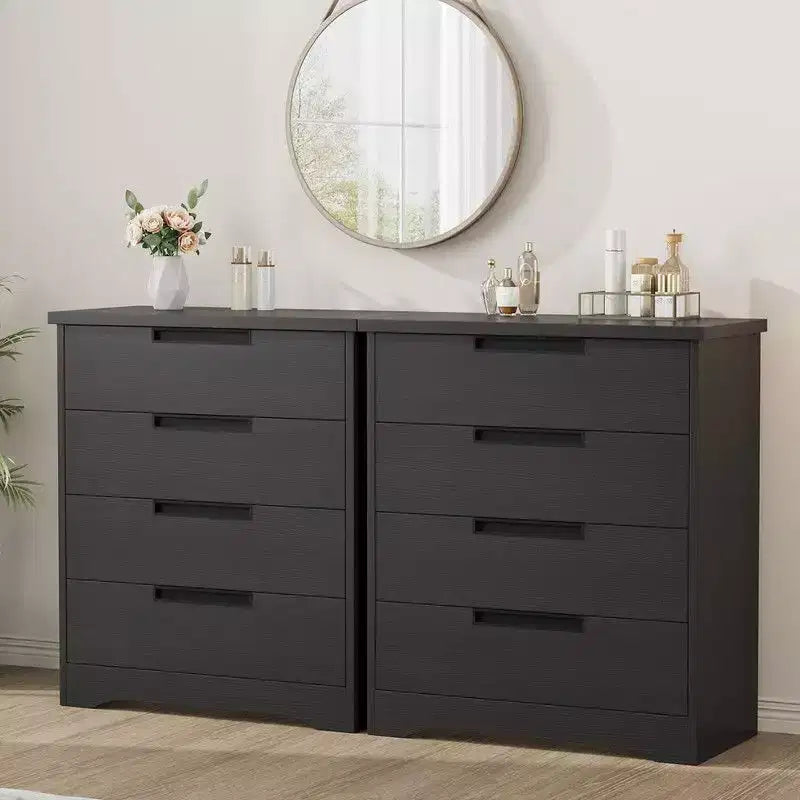 Commode à 4 tiroirs pour chambre à coucher, commode noire avec poignées encastrées, organisateur de commode en bois