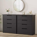 Commode à 4 tiroirs pour chambre à coucher, commode noire avec poignées encastrées, organisateur de commode en bois