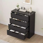 Commode à 4 tiroirs pour chambre à coucher, commode noire avec poignées encastrées, organisateur de commode en bois