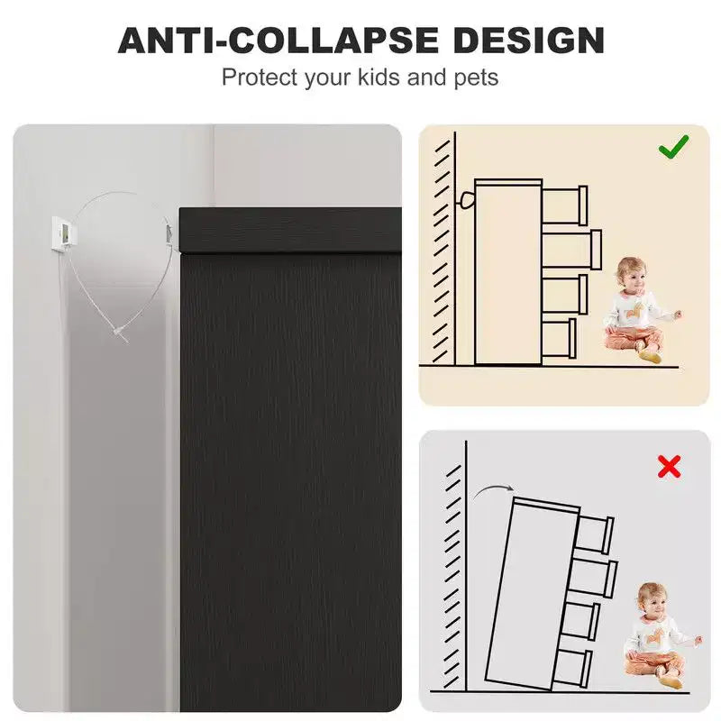 Commode à 4 tiroirs pour chambre à coucher, commode noire avec poignées encastrées, organisateur de commode en bois