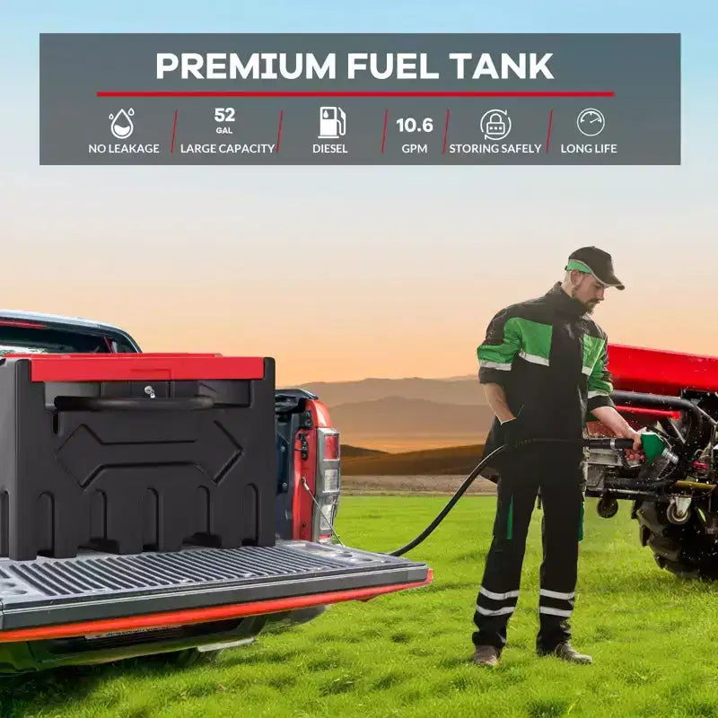 Réservoir diesel portable 200 L avec pompe de transfert 12V (40 L/min), pistolet automatique, filtre, adapté aux bennes de pick-up pour l'agriculture/construction