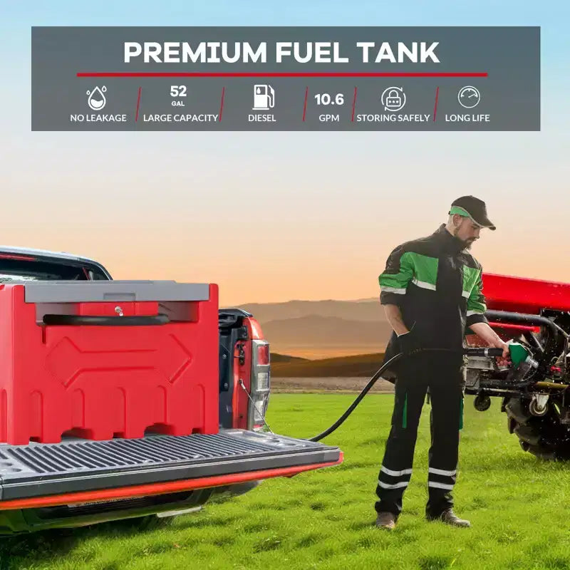 Réservoir diesel portable 200 L avec pompe de transfert 12V (40 L/min), pistolet automatique, filtre, adapté aux bennes de pick-up pour l'agriculture/construction