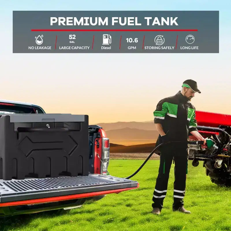 Réservoir diesel portable 200 L avec pompe de transfert 12V (40 L/min), pistolet automatique, filtre, adapté aux bennes de pick-up pour l'agriculture/construction