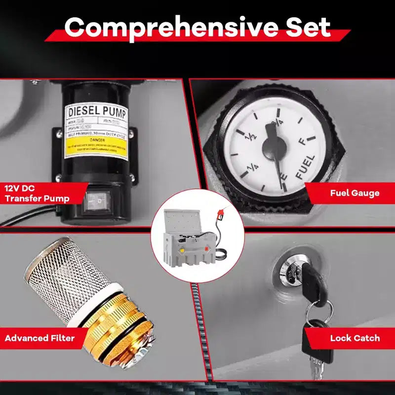 Réservoir diesel portable 200 L avec pompe de transfert 12V (40 L/min), pistolet automatique, filtre, adapté aux bennes de pick-up pour l'agriculture/construction
