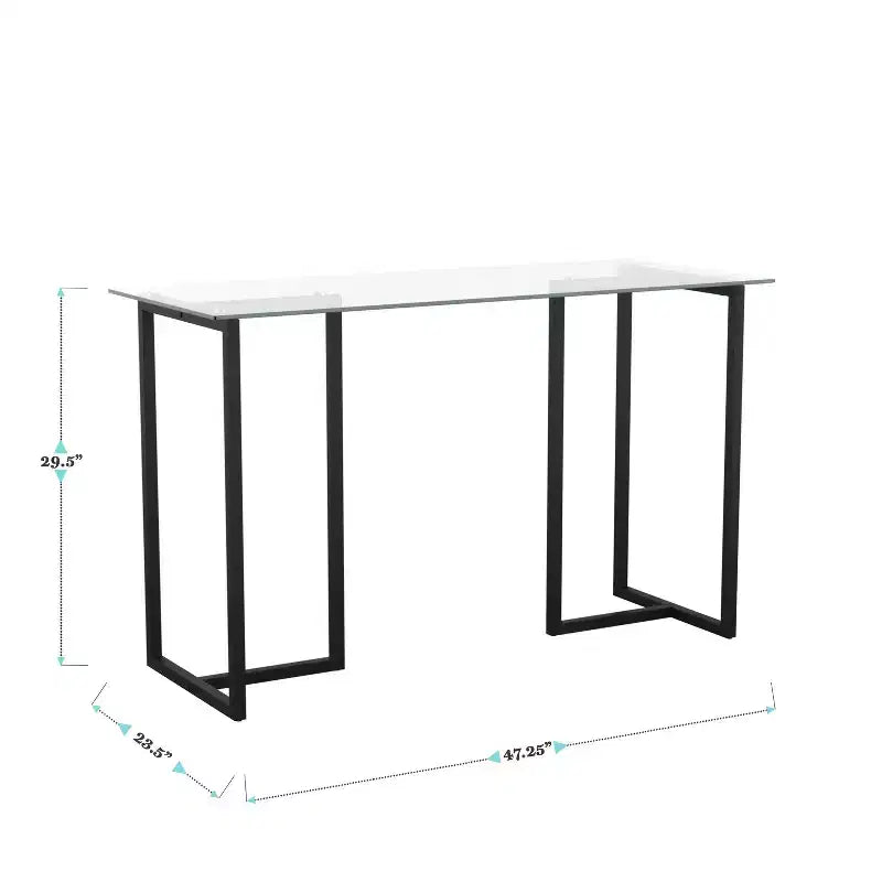 Bureau à plateau en verre et cadre métallique pour télétravail