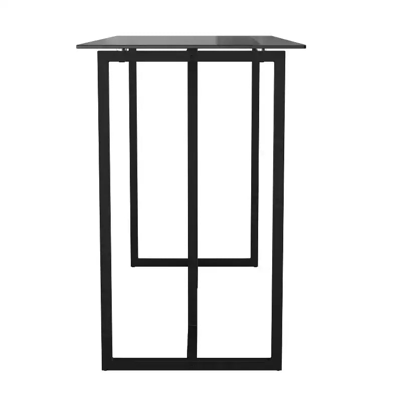 Bureau à plateau en verre et cadre métallique pour télétravail