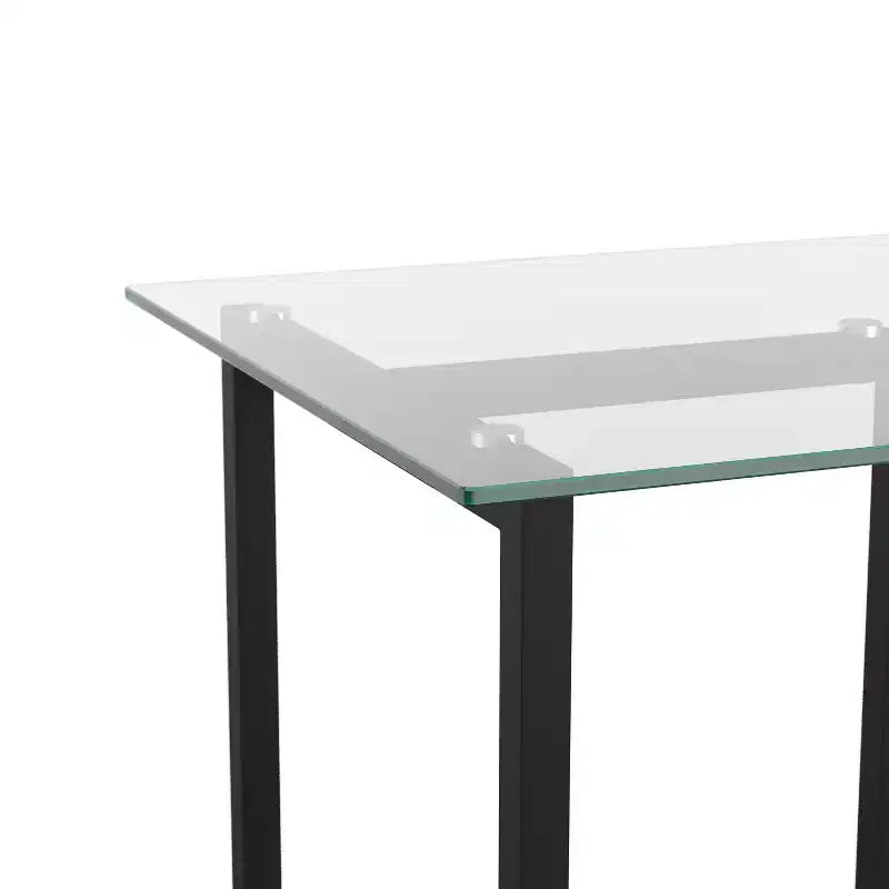 Bureau à plateau en verre et cadre métallique pour télétravail