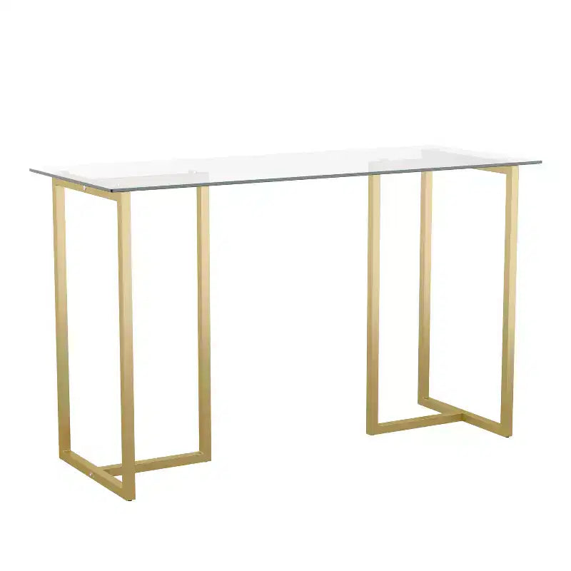 Bureau à plateau en verre et cadre métallique pour télétravail