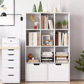 54 Tall Freestanding White Wooden Bookcases/ Bookshelf Storage Organizer with 9 Cube Open Shelf and 2 Drawers for Living Room, Office, Bedroom