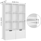 Bibliothèque/Organisateur de rangement de 137 cm de hauteur, en bois blanc, avec 9 étagères ouvertes et 2 tiroirs pour le salon, le bureau, la chambre à coucher