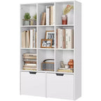 Bibliothèque/Organisateur de rangement de 137 cm de hauteur, en bois blanc, avec 9 étagères ouvertes et 2 tiroirs pour le salon, le bureau, la chambre à coucher