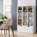 Bibliothèque/Organisateur de rangement de 137 cm de hauteur, en bois blanc, avec 9 étagères ouvertes et 2 tiroirs pour le salon, le bureau, la chambre à coucher