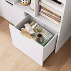 Bibliothèque/Organisateur de rangement de 137 cm de hauteur, en bois blanc, avec 9 étagères ouvertes et 2 tiroirs pour le salon, le bureau, la chambre à coucher