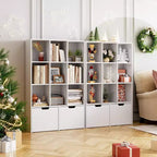 Bibliothèque/Organisateur de rangement de 137 cm de hauteur, en bois blanc, avec 9 étagères ouvertes et 2 tiroirs pour le salon, le bureau, la chambre à coucher