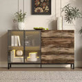 Vitrine de style industriel avec 8 lumières LED et 4 tiroirs, organisateur multi-rangements avec portes en verre, marron rustique et noir