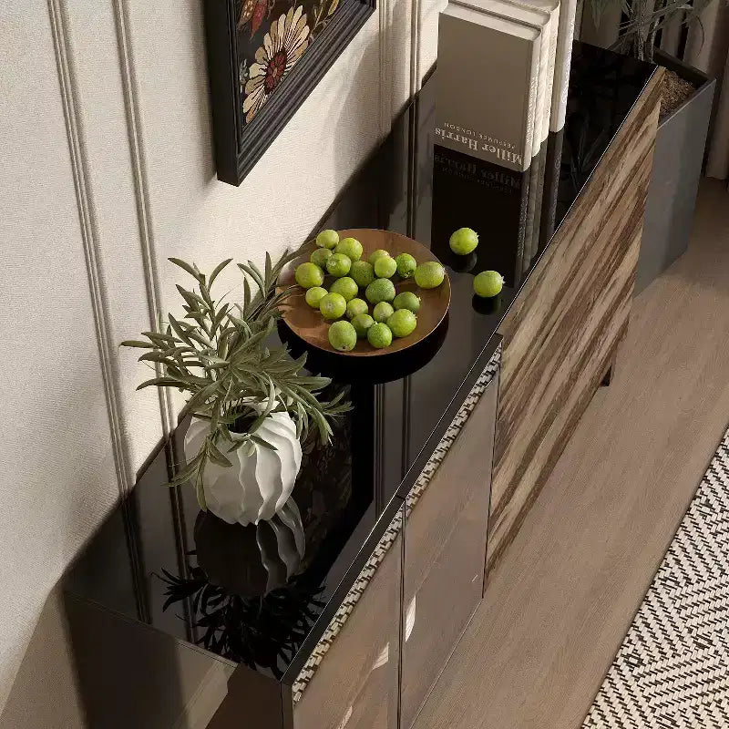 Vitrine de style industriel avec 8 lumières LED et 4 tiroirs, organisateur multi-rangements avec portes en verre, marron rustique et noir