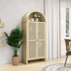 Vitrine cintrée, buffet avec 2 portes et 2 tiroirs, armoire autoportante pour salon, salle à manger, bureau, naturel