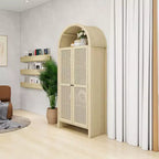 Vitrine cintrée, buffet avec 2 portes et 2 tiroirs, armoire autoportante pour salon, salle à manger, bureau, naturel