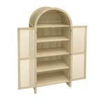 Vitrine cintrée, buffet avec 2 portes et 2 tiroirs, armoire autoportante pour salon, salle à manger, bureau, naturel