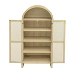 Vitrine cintrée, buffet avec 2 portes et 2 tiroirs, armoire autoportante pour salon, salle à manger, bureau, naturel