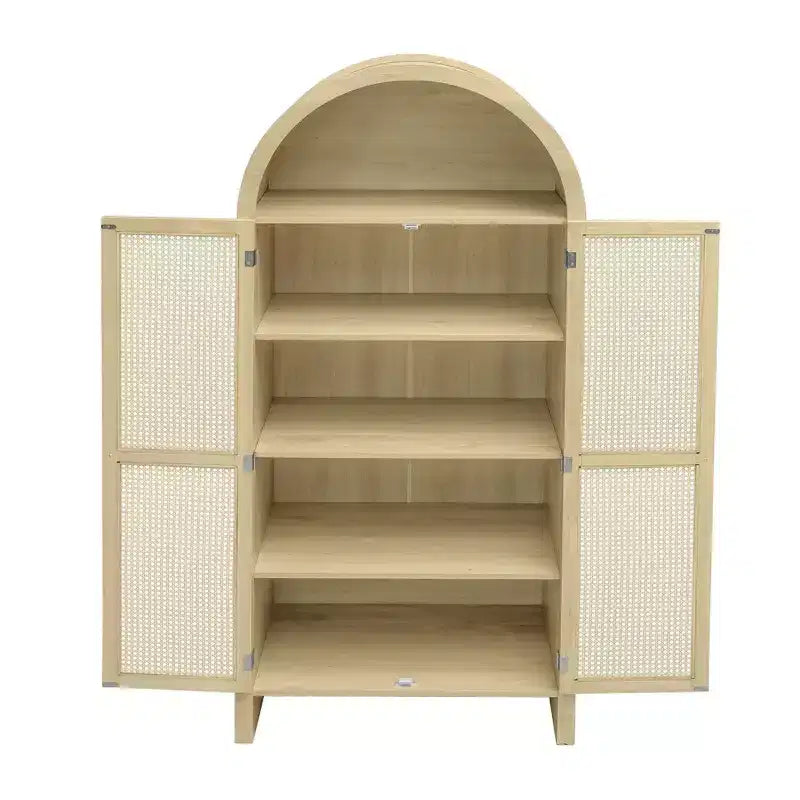 Vitrine cintrée, buffet avec 2 portes et 2 tiroirs, armoire autoportante pour salon, salle à manger, bureau, naturel