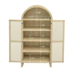 Vitrine cintrée, buffet avec 2 portes et 2 tiroirs, armoire autoportante pour salon, salle à manger, bureau, naturel