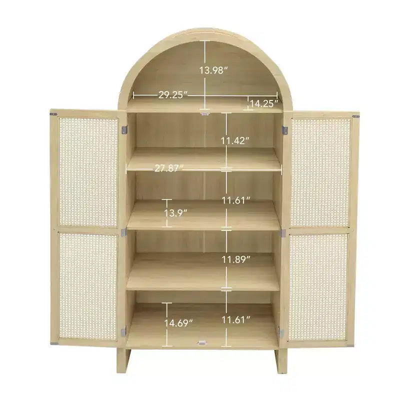 Vitrine cintrée, buffet avec 2 portes et 2 tiroirs, armoire autoportante pour salon, salle à manger, bureau, naturel