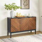 Buffet de rangement moderne de 47 po de largeur avec pieds réglables en métal noir, noir