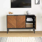 Buffet de rangement moderne de 47 po de largeur avec pieds réglables en métal noir, noir