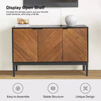 Buffet de rangement moderne de 47 po de largeur avec pieds réglables en métal noir, noir