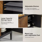Buffet de rangement moderne de 47 po de largeur avec pieds réglables en métal noir, noir