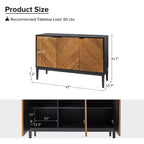 Buffet de rangement moderne de 47 po de largeur avec pieds réglables en métal noir, noir