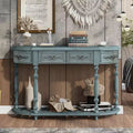 Okak 52IN Vintage Curved Console Table with Exquisite Carvings, Entryway Table with 4 Drawers and 1 Shelf, Accent Table for Living Room, Blue