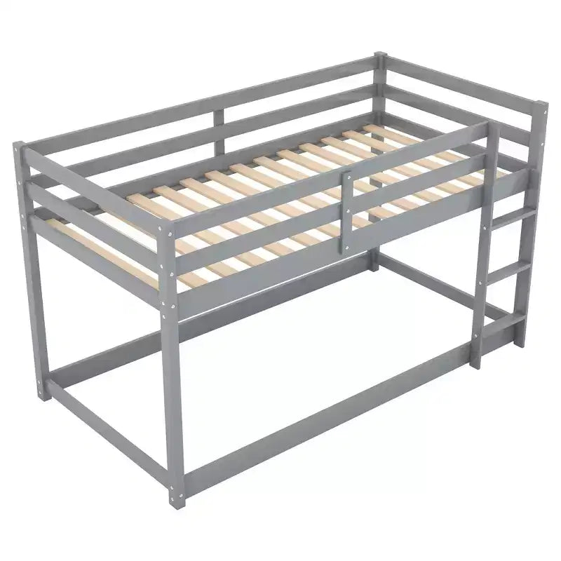 Lits superposés jumeaux de 79,3 pouces avec échelle, lits superposés pour enfants avec garde-corps de sécurité, cadres de lit pour chambre d'enfant, salle de jeux, gris