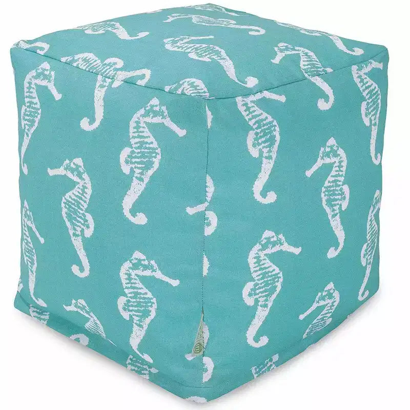 Pouf cube, repose-pieds carré et siège d'appoint, motif hippocampe
