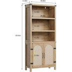 Bibliothèque haute de 70", bibliothèque à 5 étagères à double largeur avec portes et étagères réglables, vitrine en bois avec rangement pour salon, bureau, marron