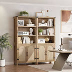 Bibliothèque haute de 70", bibliothèque à 5 étagères à double largeur avec portes et étagères réglables, vitrine en bois avec rangement pour salon, bureau, marron