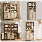 Bibliothèque haute de 70", bibliothèque à 5 étagères à double largeur avec portes et étagères réglables, vitrine en bois avec rangement pour salon, bureau, marron