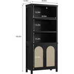 Bibliothèque haute de 70", bibliothèque à 5 étagères à double largeur avec portes et étagères réglables, vitrine en bois avec rangement pour salon, bureau, marron