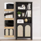 Bibliothèque haute de 70", bibliothèque à 5 étagères à double largeur avec portes et étagères réglables, vitrine en bois avec rangement pour salon, bureau, marron