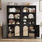 Bibliothèque haute de 70", bibliothèque à 5 étagères à double largeur avec portes et étagères réglables, vitrine en bois avec rangement pour salon, bureau, marron