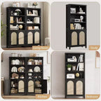 Bibliothèque haute de 70", bibliothèque à 5 étagères à double largeur avec portes et étagères réglables, vitrine en bois avec rangement pour salon, bureau, marron